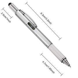 Zhanmai 16 Pieces Gift Pen Tool Pen 6 in 1 Multitool Tool Pen with Ruler, Levelgauge, Ballpoint Pen and Pen Refills, Unique Gifts for Men (Silver)