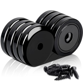 MIN CI 8Pack Extra Strong Neodymium Magnets - 80lbs Force, 32mm Round, Black, with Screws