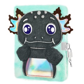 WERNNSAI Black Axolotl Plush Notebook for Children