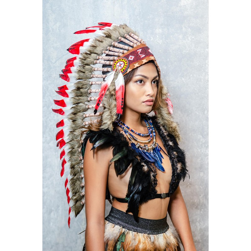 Native American Inspired Headdress - Handcrafted with Genuine Feathers and