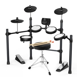 AiJoy Electric Drum Set with Quiet Mesh Pads, 5 Drums, 3 Cymbals, Dual-Zone Snare, USB MIDI, Intelligent Sound Module, Drum Throne, Headphones, Sticks, 25 Kits & 195+ Sounds for Beginners & Adults