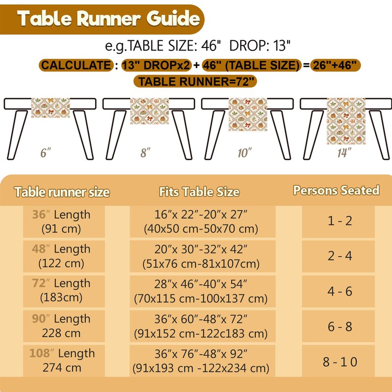 Baccessor Fall Pumpkin Bow Maple Leaf Table Runner Farmhouse 13x36