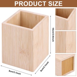 ULELE 4 Pcs Bamboo Pen Holder Wooden Pen Pot Pen Pencil Holder for Desk,Square Pencil Organizer Pen Cup Pen Vase,Desk Tidy Cosmetics Display Brush Storage Basket for School Home,Office Desk Accessory