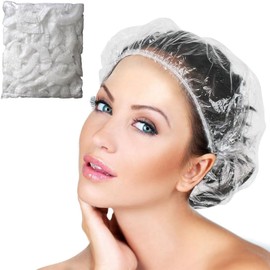Lumbor37 Gorro de Ducha Desechable, 100pcs Gorro de Ducha Multiusos Elástico Impermeable Transparente para Mujeres, Uso en Casa, Hotel y Peluquería, Viaje