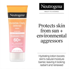 Neutrogena Invisible Daily Defense Fragrance-Free Sunscreen Lotion, Broad Spectrum SPF 60+, Oxybenzone-Free & Water-Resistant, Sun & Environmental Aggressor Protection, 3.0 fl. oz