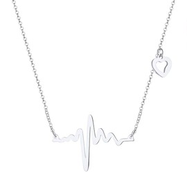 Richsteel Necklace with Heartbeat Stainless Steel Women's Necklace with Stethoscope Pendant Medical Stethoscope Chain with Gift Box for Men and Women, Stainless Steel