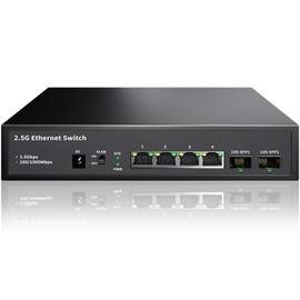 6 Port 2.5GB Ethernet Switch Unmanaged Network Switch | 4 x 2.5 Gigabit | 2 x 10G SFP+ | Multigig Switch 10-100-1000Mbps | 60G Bandwidth | Plug & Play | Fanless Metal Ethernet Switch
