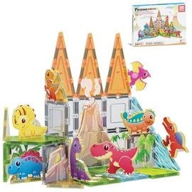 PicassoTiles - Juego de 38 Bloques de construcción con diseño de Dinosaurios con 8 Cifras de acción magnetizadas, construcción magnética y Juguete de 
