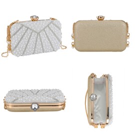 CHIC DIARY Pearl Clutch Purses for Women Bridal White Beaded Bags Evening Shoulder Handbag for Wedding