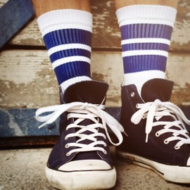 Spirit of 76 Men's & Women's Retro Socks with Stripes - White - Blue, size: 35-38