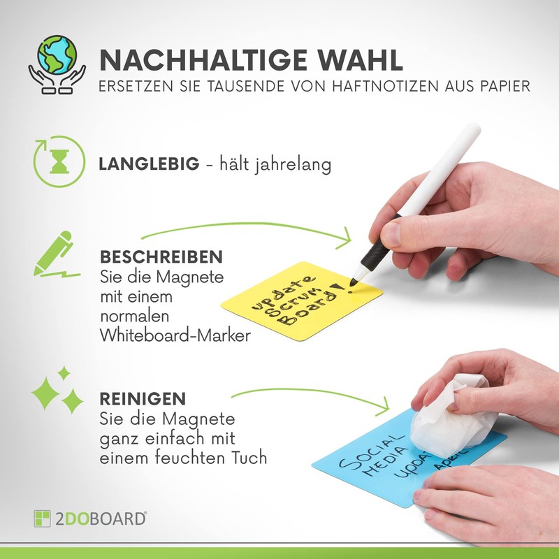 2DOBOARD Writable Magnets - 7.5 x 7.5 cm White -
