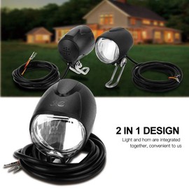 Bike Light with Horn, EBike LED Light Bicycle Bells Bicycle Horn Universal Voltage 2 in 1 Headlight Front Light LED Lamp Horn for Electric Bicycle EBike