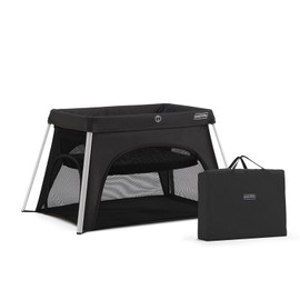 HARPPA Travel Crib with Comfy Mattress, Lightweight Portable Crib Requires No Assembly, Foldable Pack and Play for Baby and Toddlers, Compact Play Yard with Bed,Black