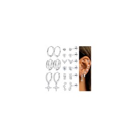Adramata Ohrringe Damen Gold Edelstahl Ohrring Set Hypoallergen Ohrstecker Klein Creolen Ohrring Hängend Damenohrringe Piercing Ohr Tragus Helix Piercings Ohrringe Gold Silber 9Paar