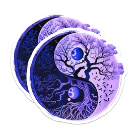 (2 Pack) Yin Yang Tree Stickers - Moon Phase Stickers - Nature Woodland Stickers - 5" On Longest Side - Sticks to Any Smooth Flat Surface - Made in USA - BMCS3567