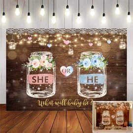 Avezano Wishing Bottle Gender Reveal Backdrop Brown Wood Rustic Floral Gender Reveal Background Decorations Banner Backdrops(7x5ft)