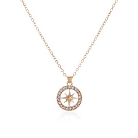 PINK TOWN Compass Necklace for Women Men Gold Silver Compass Pendant Necklace Sparkling Cubic Zirconia Compass Necklace Mom Anniversary Graduation Birthday Girlfriend Christmas Jewelry Gifts (Gold)