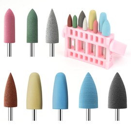 KADS Nail Drill Bits and Bit Holder Set for Nail Polishing Griding Nail Gel Polish Remover Tool Suitable for Most Electric Nail Drills Rubber Alloy or Ceramic (Rubber Bits + Pink Holder)