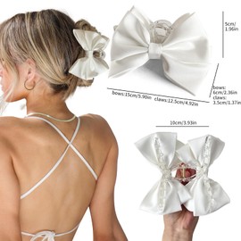 Bow Claw Clip,StrongHold Cute Bow Hair Claw Clips for Women Girls,Nonslip Silky Big Hair Bows Ribbons for Hair Claws,Large Claw Clips for Thick/Thin Hair Styling Accessories Gifts