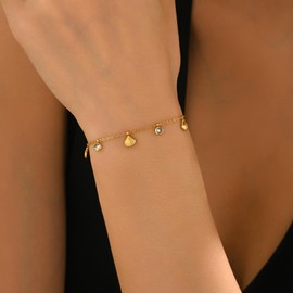 RATVIU Shell Bracelet for Women 18K Gold Plated Seashell Charm Bracelets Cute Diamond CZ Charm Bracelet Dainty Everyday Summer Beach Jewelry