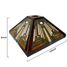 Capulina Tiffany Lamp Shade 12 Inches Wide Accessories Replacement Amber Brown Mission Tiffany Style Stained Glass Lampshade for Torchiere Floor Lamp and Pendant Light