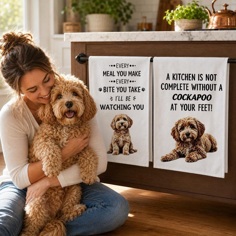 YANFALE Cockapoo Gifts Kitchen Towel 2 Pack Funny Dog Gifts