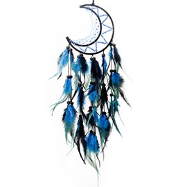 WisePoint Dream Catcher Wall Decor for Girls, Kit With Feathers and Beads Pendant, Handwoven for Bedroom and Living Room Decoration (Blue Black)