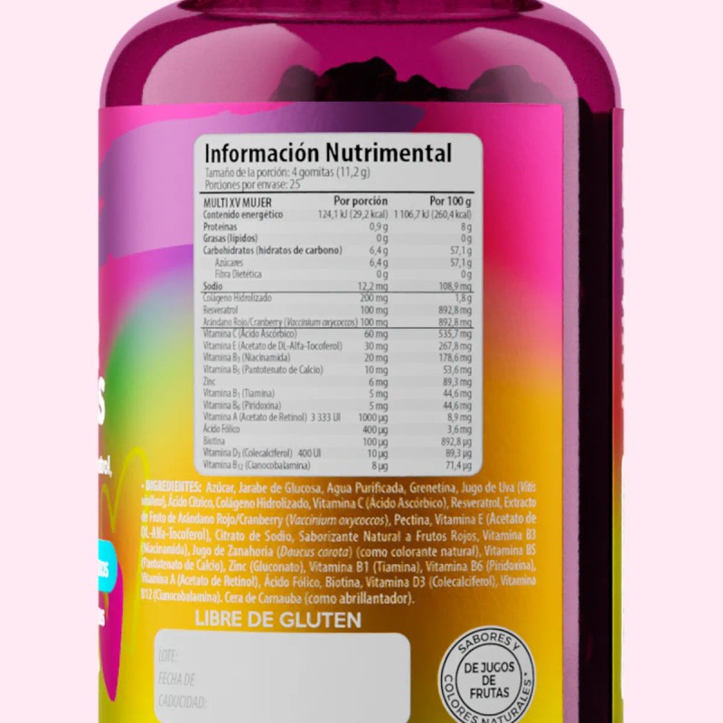 Gomitas Mujer Vitaminas 100 Gomitas Belabear Sabor Frutos Rojos