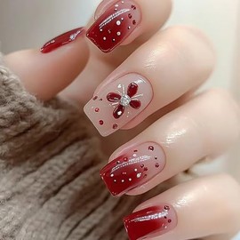 Summer Flower Press on Nails Long Coffin Fake Nails with Floral Design False Nails Full Cover Glossy Stick on Nail Reusable Acrylic Daily Wear Nail for Women Salon Manicure 24Pcs