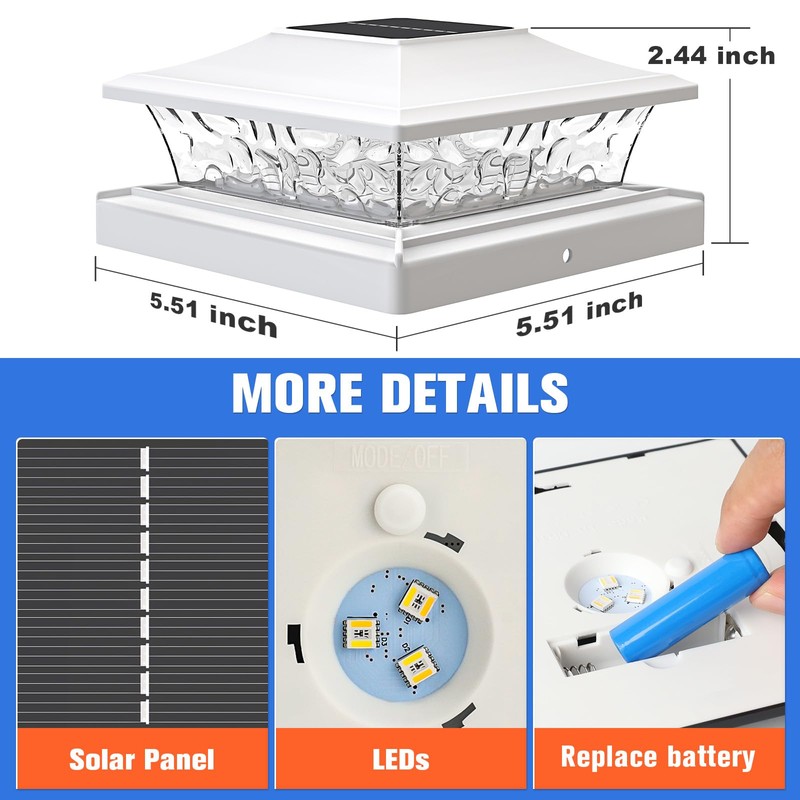 VOLISUN Solar Post Cap Light 4Pack White: RGB Color Changing