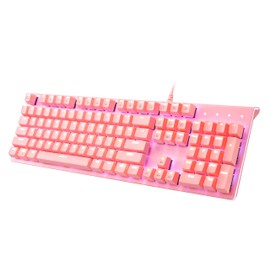 i-rocks K75M Mechanical Keyboard - 104 Keys - with Cherry MX Brown Switches, PBT Keycaps, Backlit LED Light and Shortcut Keys - Programmable Light & Macro Recorder (Pink)