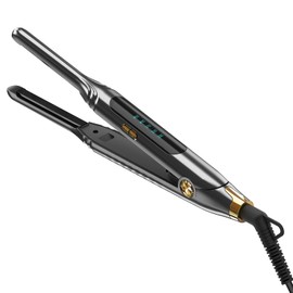 Ficzcfy Small Flat Iron 3/10'' Mini Flat Irons for Short Hair,Pixie Cut & Bangs,Pencil Hair Straightener for Edges with LED Display,Travel Tiny Hair Straightener with Dual Voltage,Auto Shut Off（Gray）