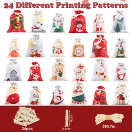 Advent Calendar for Filling Fabric Advent Calendar 2024 Fill Yourself Children 24 DIY Advent Calendar Bags Large Reusable Christmas Calendar for Filling Bags with Clip (10 x 15 cm / 13 x 18 cm)