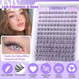 Natural Lash Clusters Kit Wispy Lash Extension Kit Waterproof Lash Clusters C Curved Cluster Eyelash Extensions Kit 144pcs Individual Lashes 10-16mm Eyelash Extension Kit by Lanflower