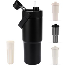 CLICSUN Tumbler, 25.8 fl oz (735 ml), Ceramic Tumbler with Lid, Large Capacity, Direct Drinking, Vacuum Insulated, Hot or Cold Insulated, Seamless Bottle, Water Bottle, Dishwasher Safe, Handle