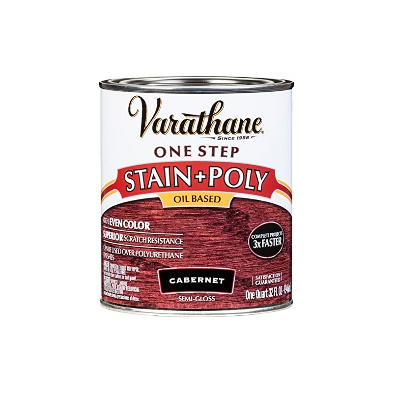 Varathane 225248H Oil-Based One Step Stain + Poly, Quart, Cabernet