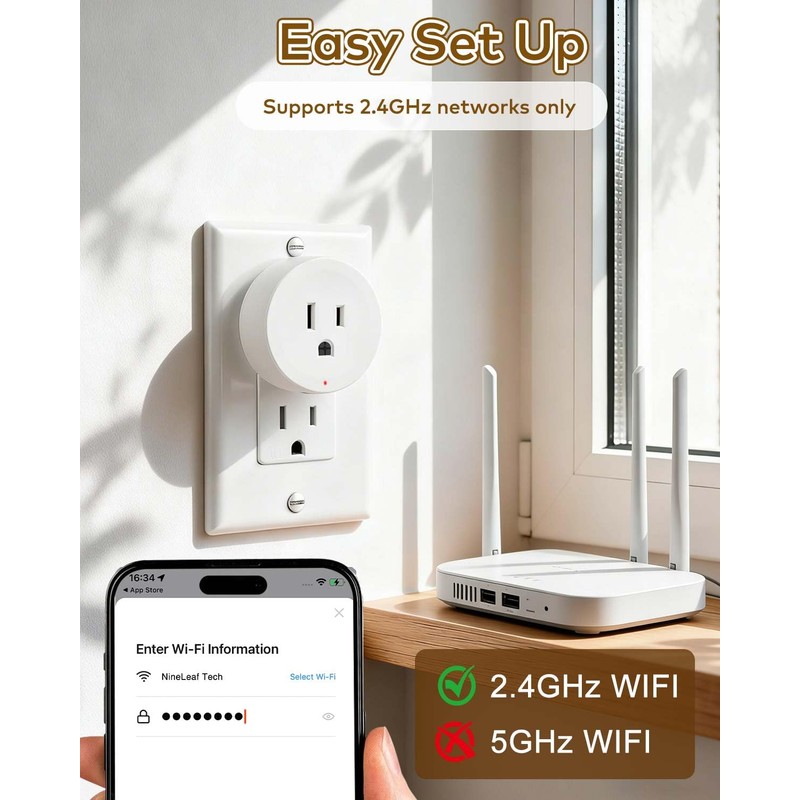 NineLeaf WiFi Smart Plug with Remote,Wireless Remote Outlet w Decor