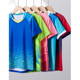 5 Pack Boys Athletic Shirts, Youth Activewear Dry Fit Tshirts for Kids, Short Sleeve Tees, Bulk Athletic Performance Clothing (Set 10, Medium)