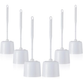 Roshtia Escobillero y Soporte para Inodoro Escobilla para Inodoro con Cesta Cepillo Limpiador de Inodoro Depurador de Inodoro para Limpieza de Baños Limpieza Profunda, 14.57 Altura (Blanco, 6 Sets)