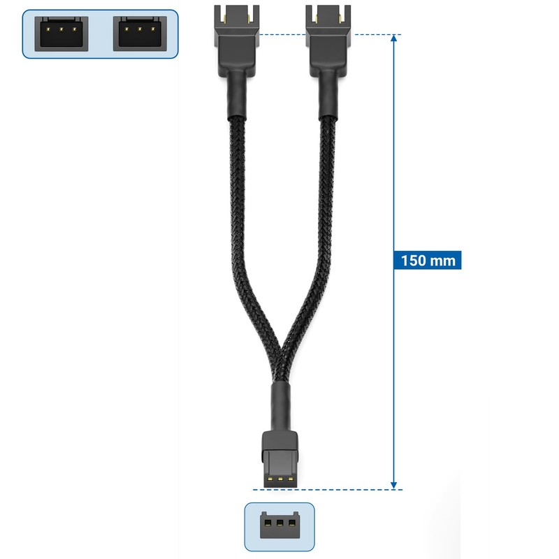 deleyCON 15 cm 3-Pin Fan Y-Cable Nylon - Robust Adapter