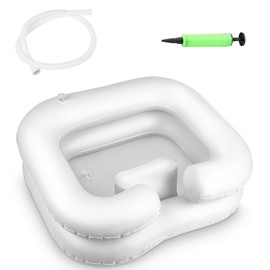 Inflatable Shampoo Basin - Portable Hair Washing Tray for Disabled, Elderly, Bedridden - Leak-Proof, with Neck Support & Drain Hose - Perfect for Dreadlocks, Curly & Thick Hair(White)