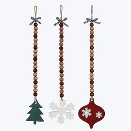 Young’s Inc Wood Modern Farmhouse Garland, Beaded Ornament Garland, Set of 3 Christmas Hanging Ornament, Tree, Snowflake, Winter Ornaments for Christmas