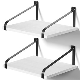 Love-KANKEI Floating Shelves Wall Mount Rustic Wood Wall Shelves with Large Storage L16.5 x W12 inch for Kitchen Living Room Bathroom Bedroom Set of 2 White