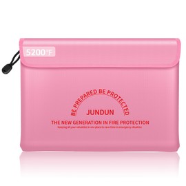 JUNDUN Fireproof Document Bag with 5200℉ Heat Insulated,14.0”x10.4” Waterproof and Fireproof Money Bag,8 Layers Thickened Fire Safe Storage Bag Pouch with Zipper for Document,Money and Cash,Pink