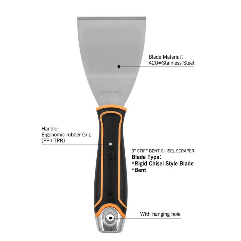 ROLLINGDOG 3 Inch Paint Scraper - Stiff Putty Knife Chisel