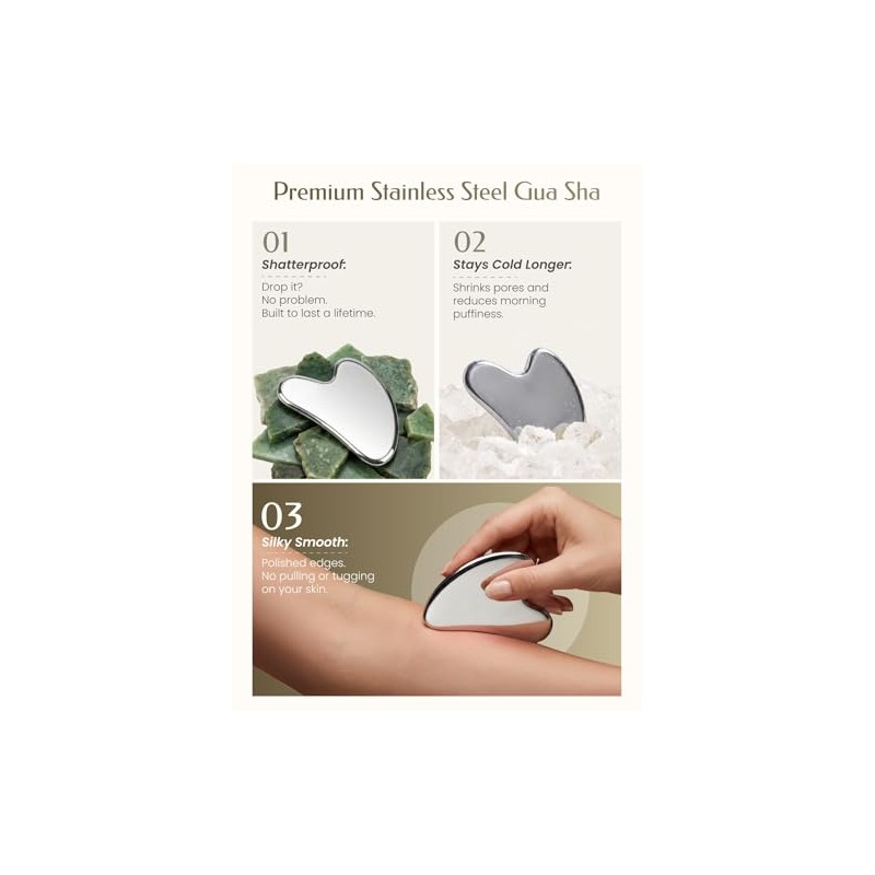 Stainless Steel Gua Sha Facial Tools, Guasha Tool for Face