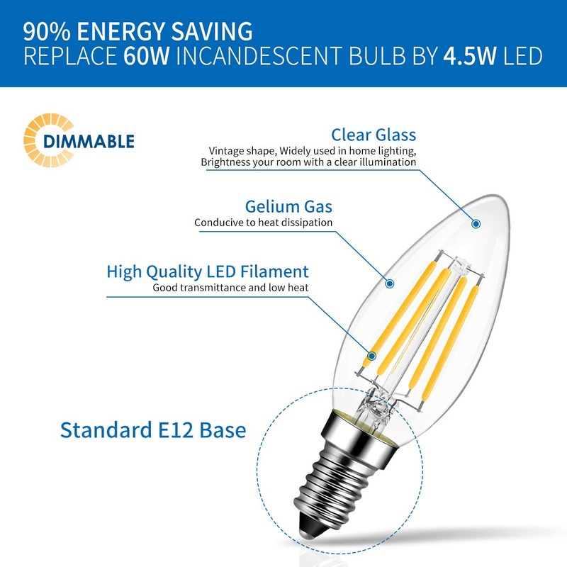 ANWIO B11 LED Filament Bulb E12 Candelabra Base 60W Equivalent,