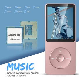 AGPTEK A02S 16GB MP3 Player, 70 Hours Playback Lossless Sound Music Player, Supports up to 128GB, Rose Gold