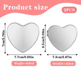 Ymapinc 2 Pcs Cute Folding Compact Mirror for Traveling, 1 Double-Sided and 1 Single-Sided Elegant Silver Makeup Mirror for Women Purse Heart Shaped Vintage Compact Mini Pocket Cosmetic Mirrors