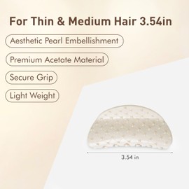 Emma Lily Cream Acetate Semicircle Hair Claw Clip with Pearl Beads - Secure Grip for Thin & Medium Hair, Ideal for Dinner Party Occasions